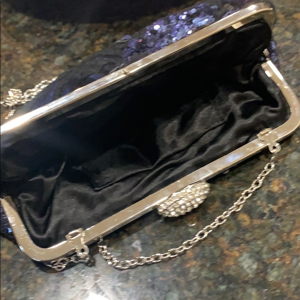 Cocktail purse- Navy sequence /Black lace - Picture 5 of 8